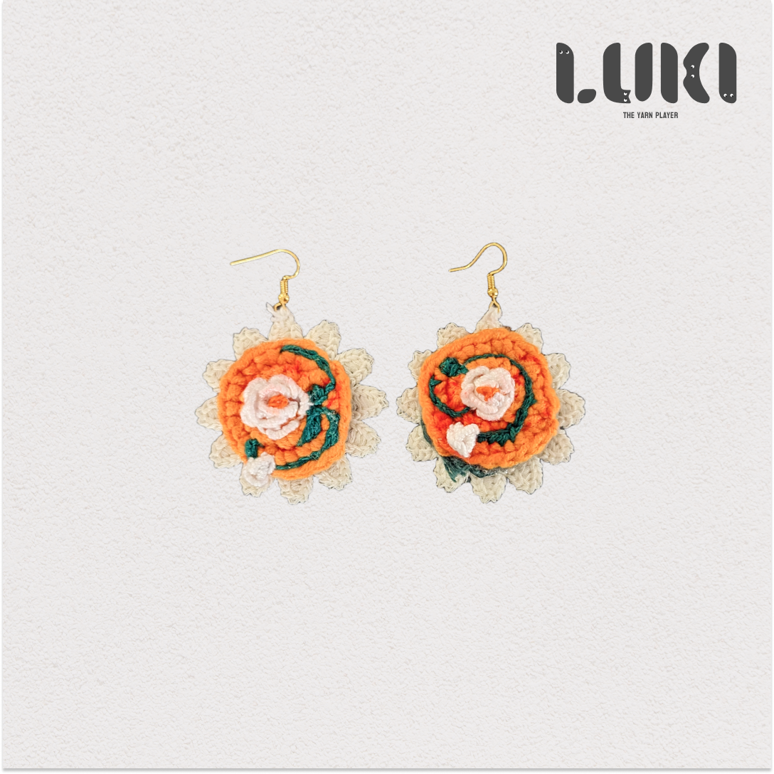 Embrodiery Meets Crochet: Orange theme Earring