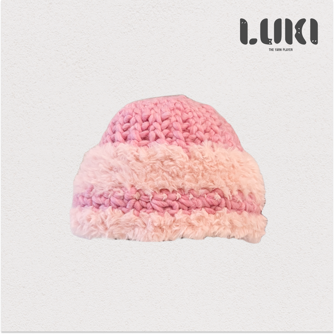 Warm Wool Pink Hat with Fur